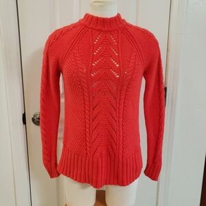 LOFT Red Orange Cable Knit Turtleneck Sweater